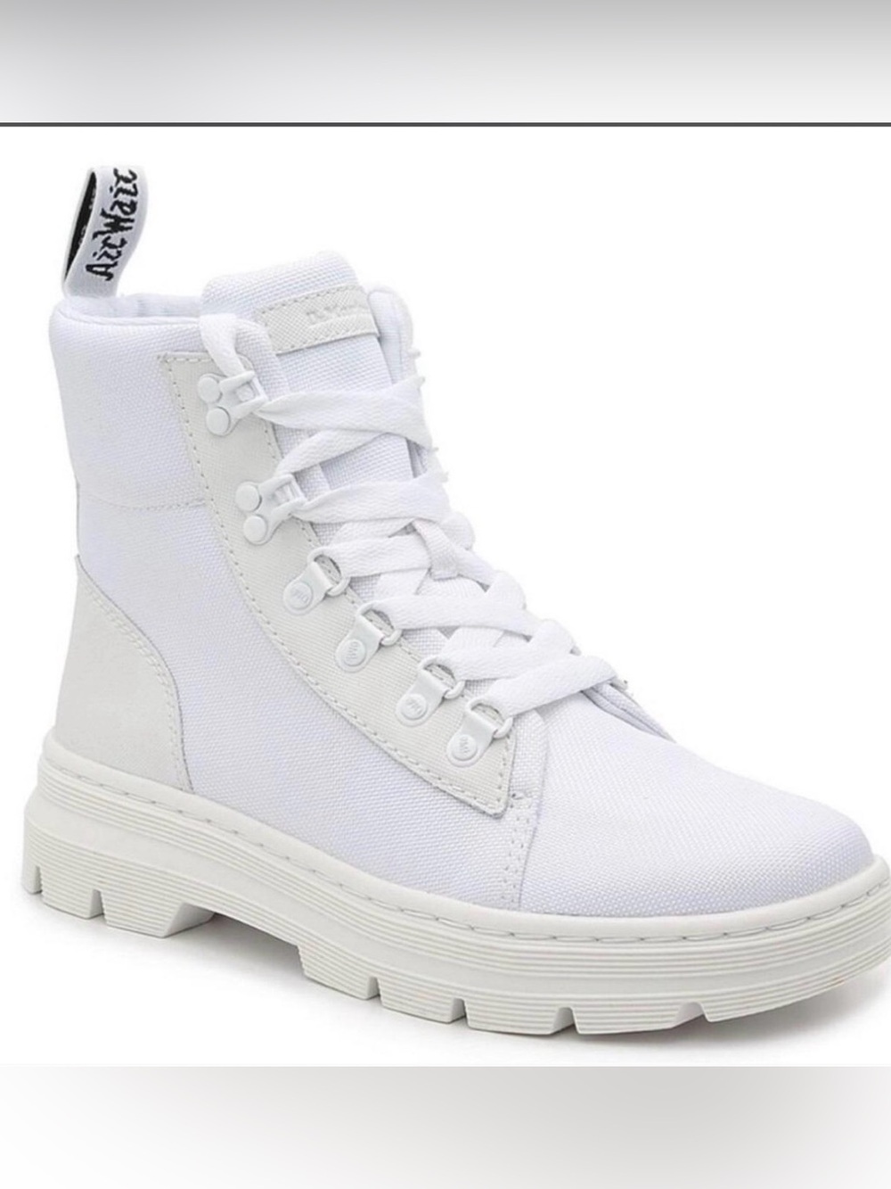 Women’s White Doc Martens Combs Canvas Lace-Up Combat Boots